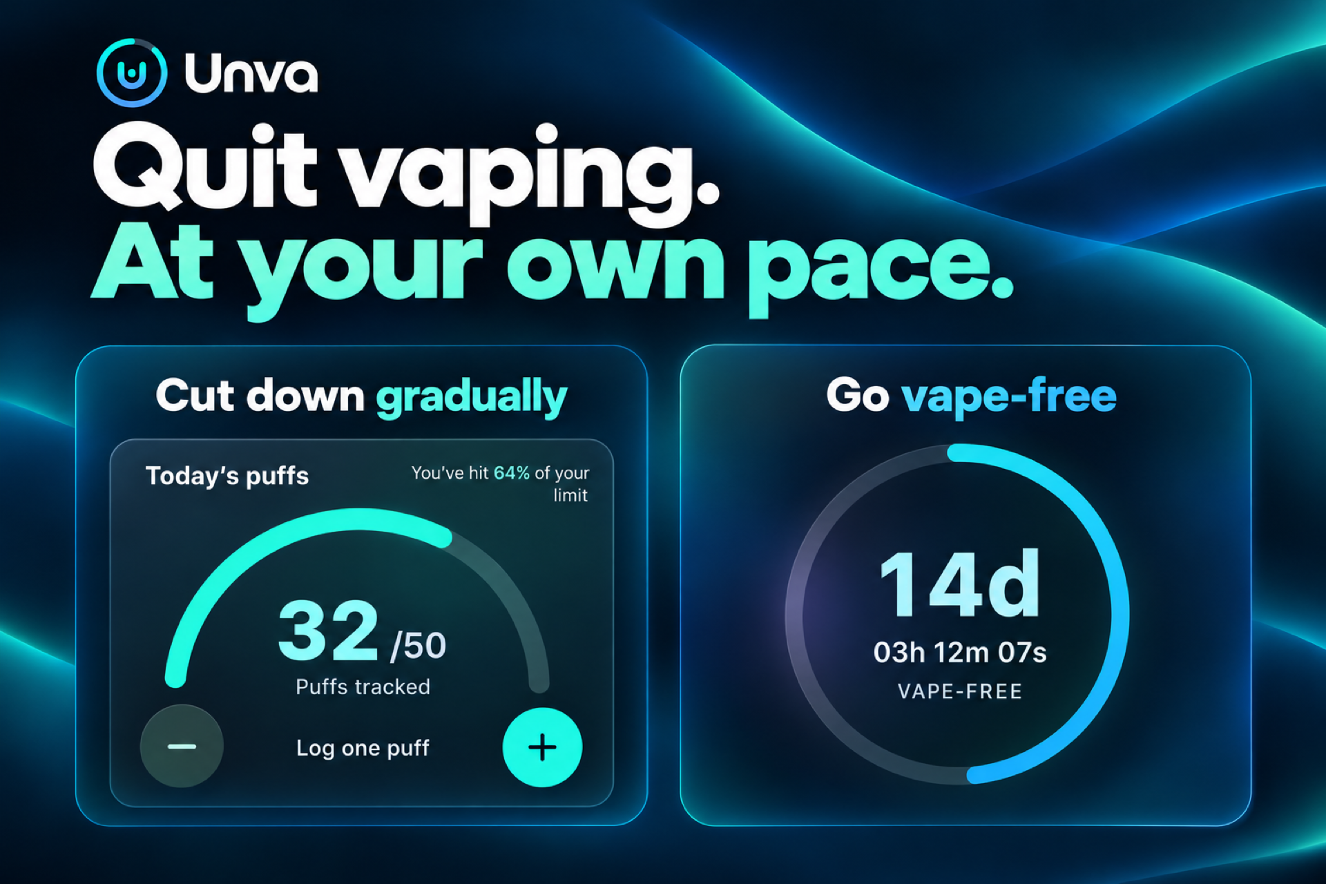 Two ways to quit vaping in Unva: log puffs against a gradual reduction target, or track your vape-free days.